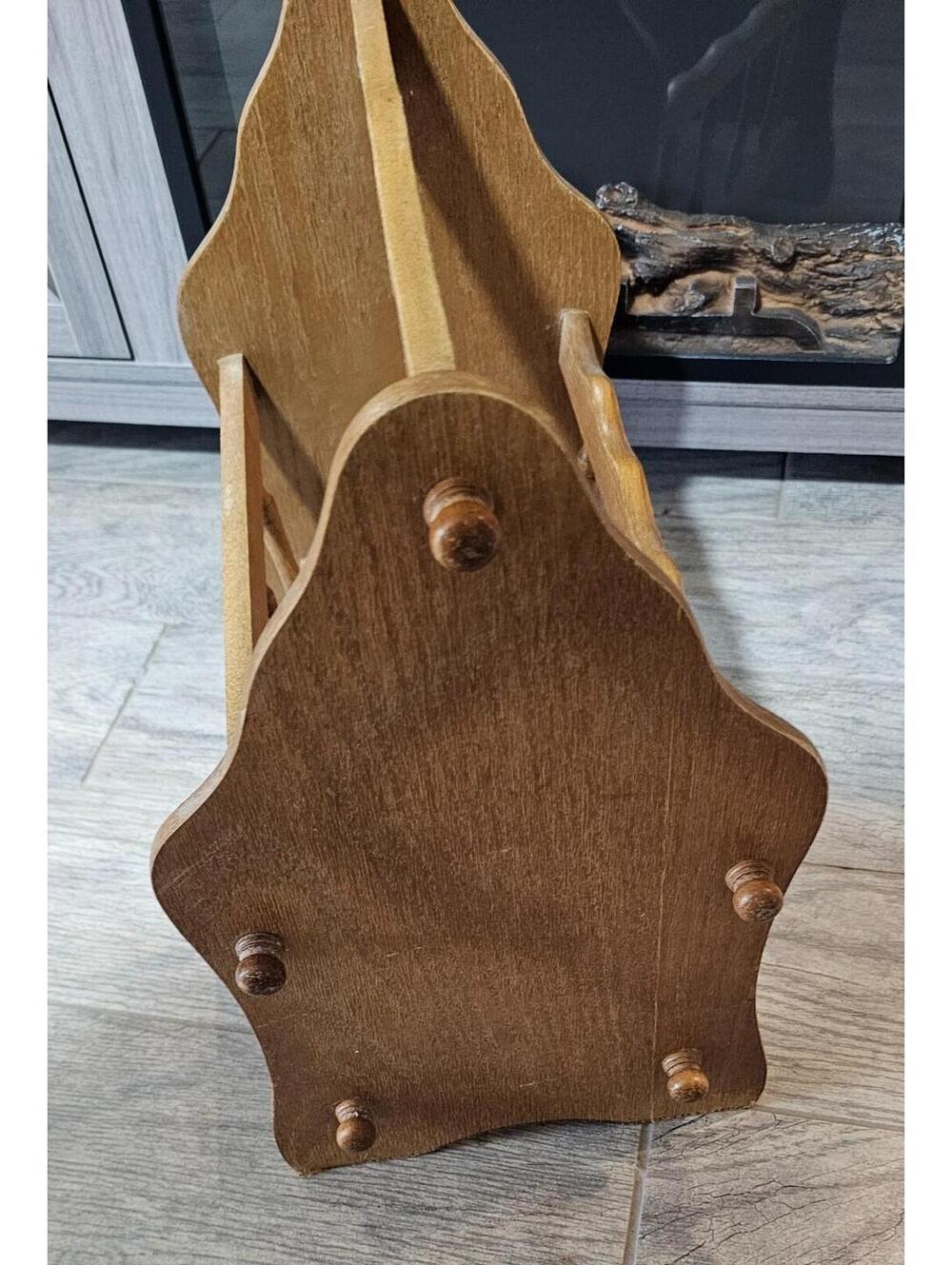 Vintage Solid Wood Oak Mid Century Magazine Book Rack Length 16 in Height 15 in - Picture 4 of 16